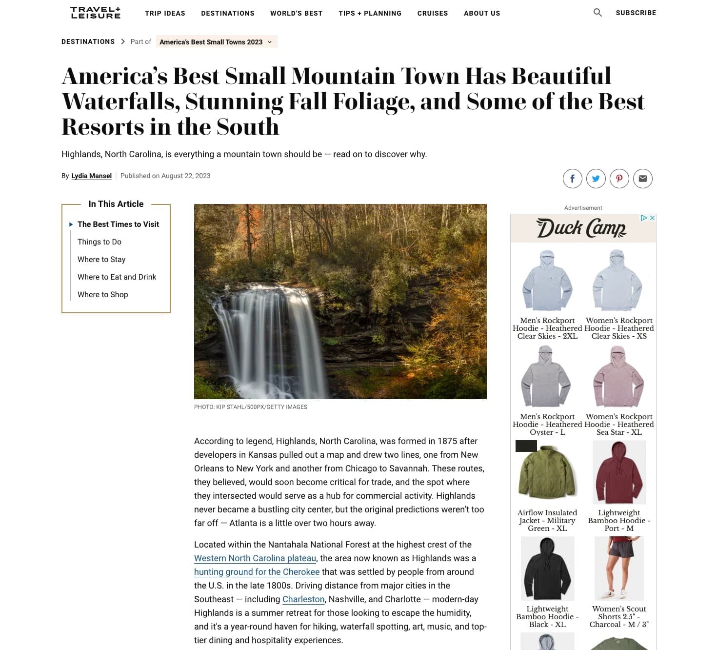 Travel + Leisure: America’s Best Small Mountain Town is Highlands/Cashiers